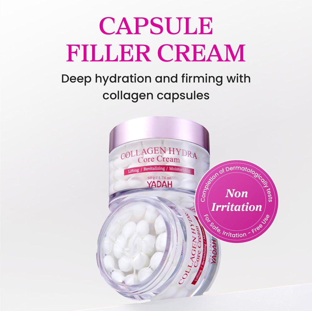 YADAH Collagen Hydra Core Cream label closeup with 1000ppm collagen details for credibility.