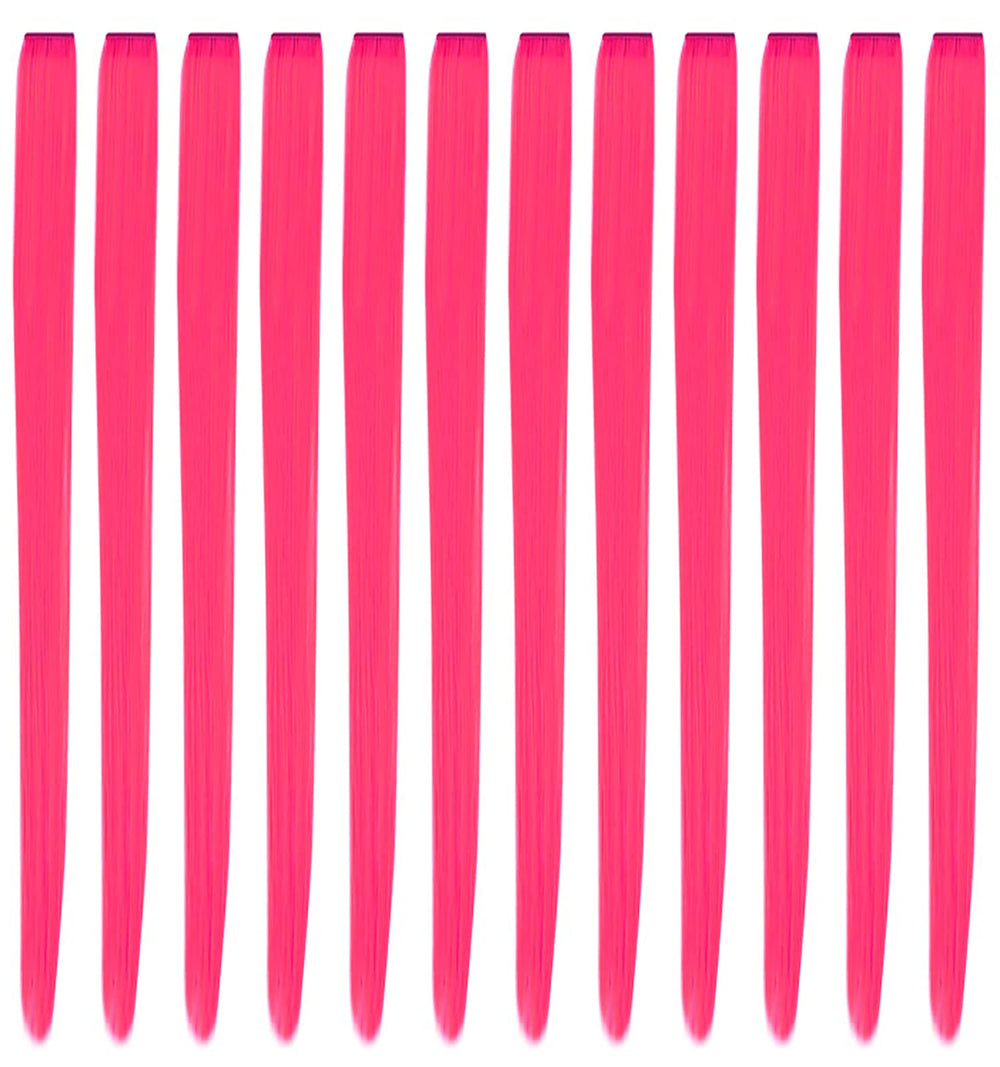 YaFex 12-pcs clip-in extensions on model in hot pink for party-ready style.
