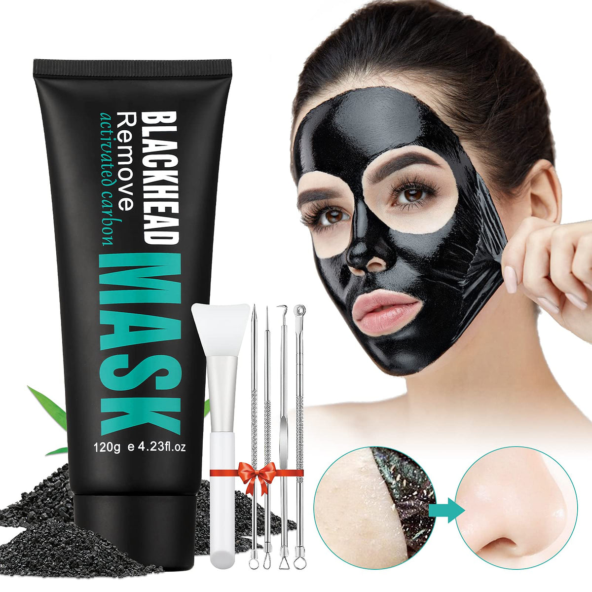 Mascarilla negra YAFUSIPE en aplicación para limpieza de poros.