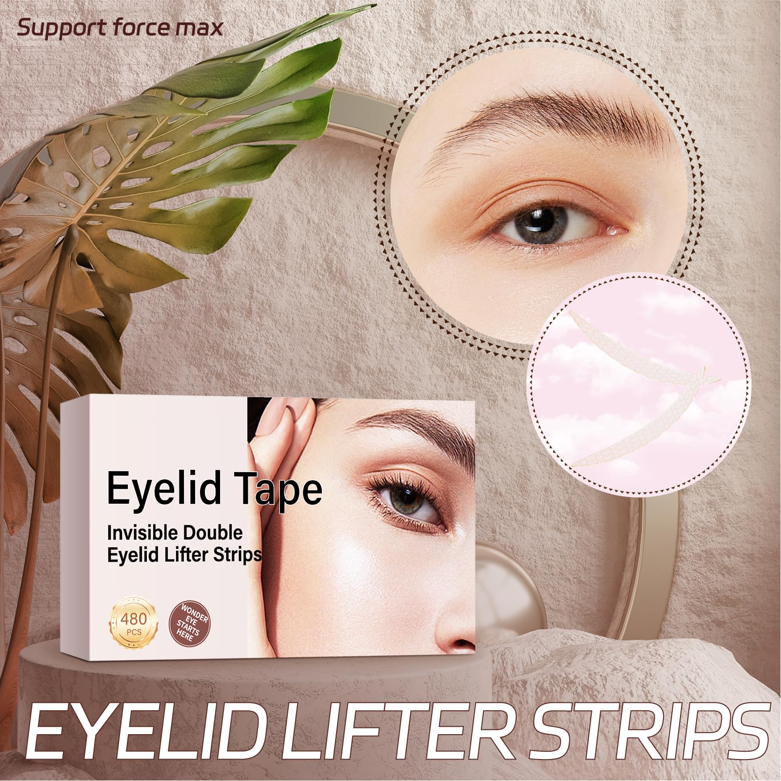 YAGUVI eyelid lifter strips application closeup demonstrates easy, long-lasting wear.