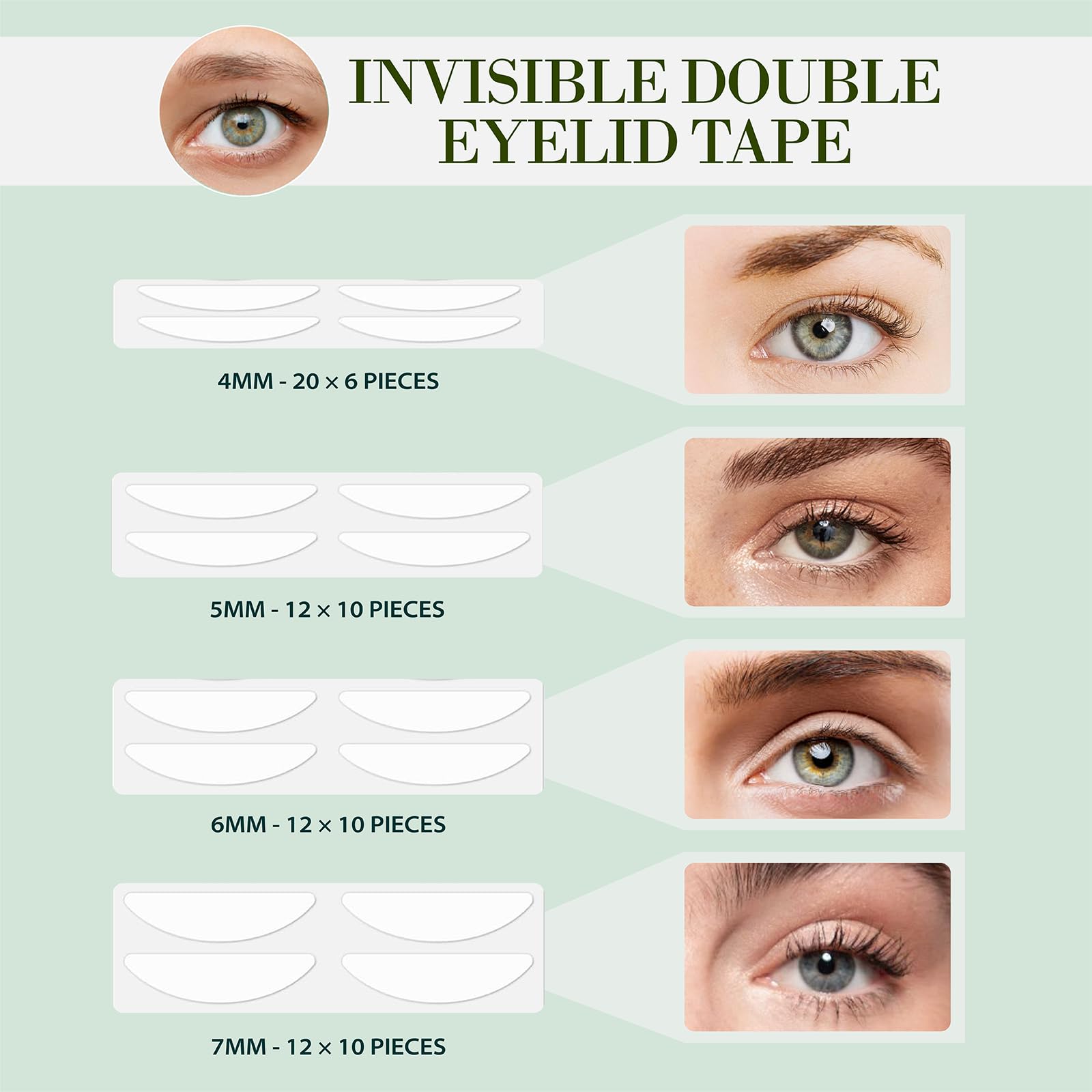 YAGUVI eyelid tape 6mm strip showing smooth invisible finish under makeup