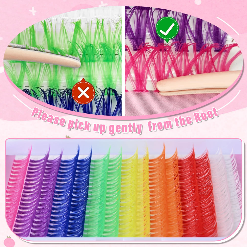 Yaiseiko colored lash clusters silk fibers closeup emphasizes natural fluffy look.