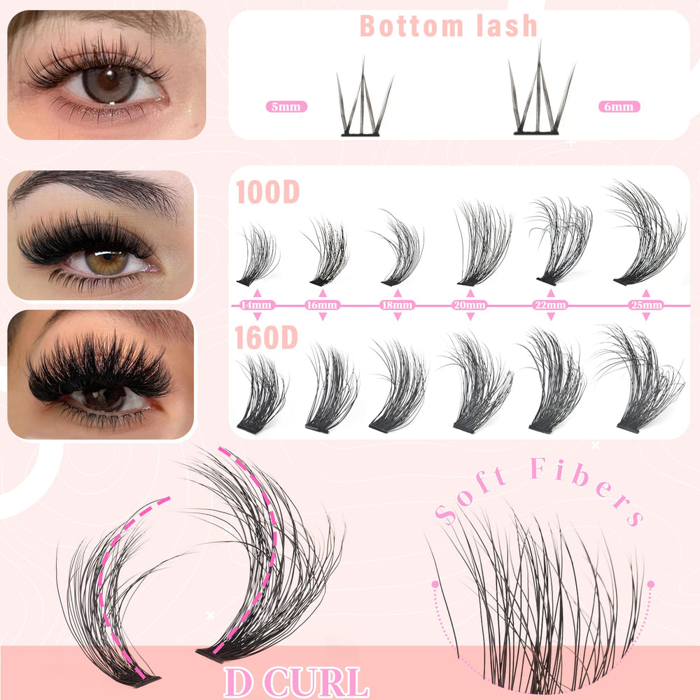Yaiseiko D Curl lash clusters 100D-160D offer fluffy volume options.
