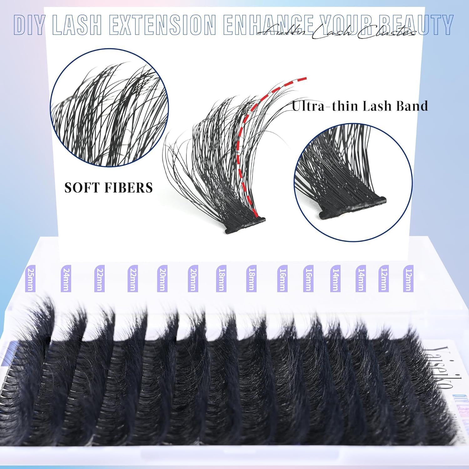 Yaiseiko D curl lash clusters with soft cotton band