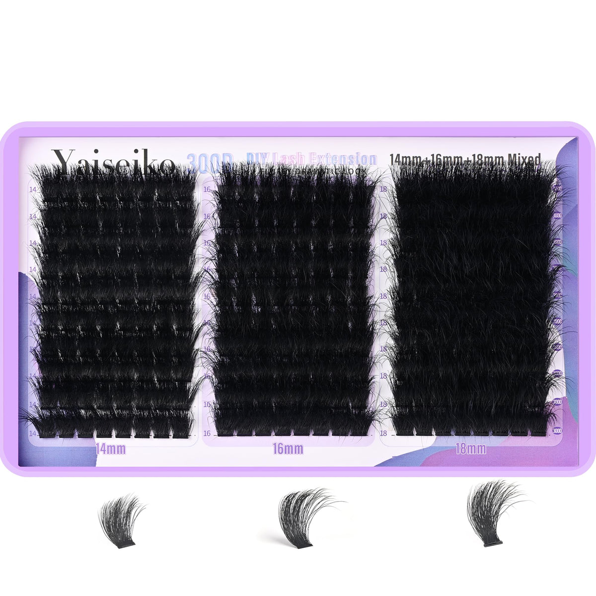 Yaiseiko lash clusters closeup showing versatile 14–18mm lengths for versatile daily looks.