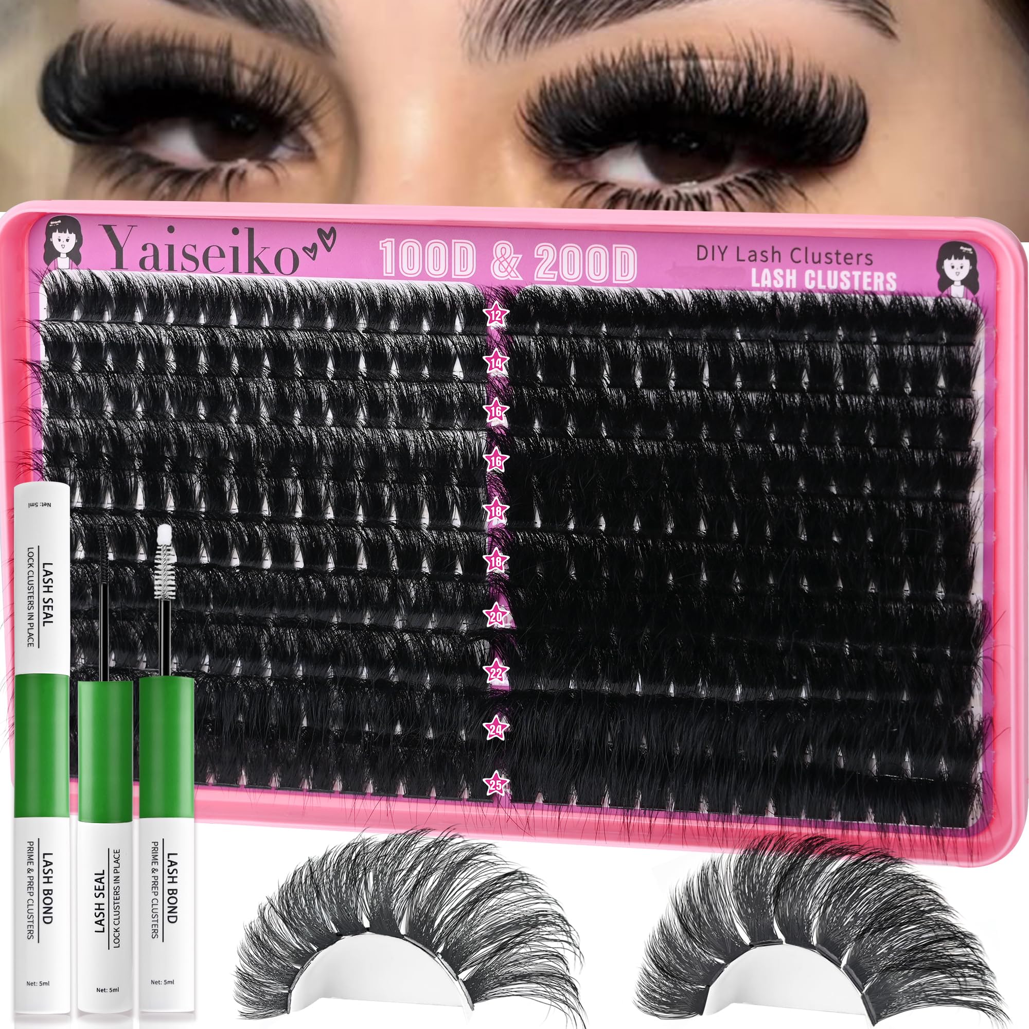 Yaiseiko lash clusters kit 100D+200D bundle for dramatic DIY extensions