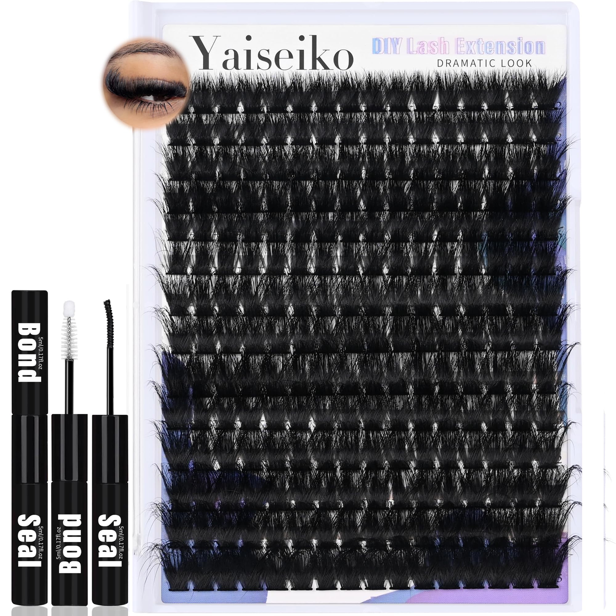 Yaiseiko lash clusters kit 12-25mm with mixed lengths for easy at-home application