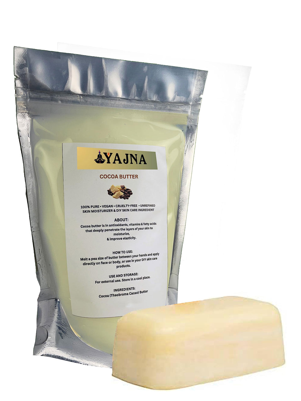 Manteca de cacao Yajna para cabello y cuero cabelludo saludables.