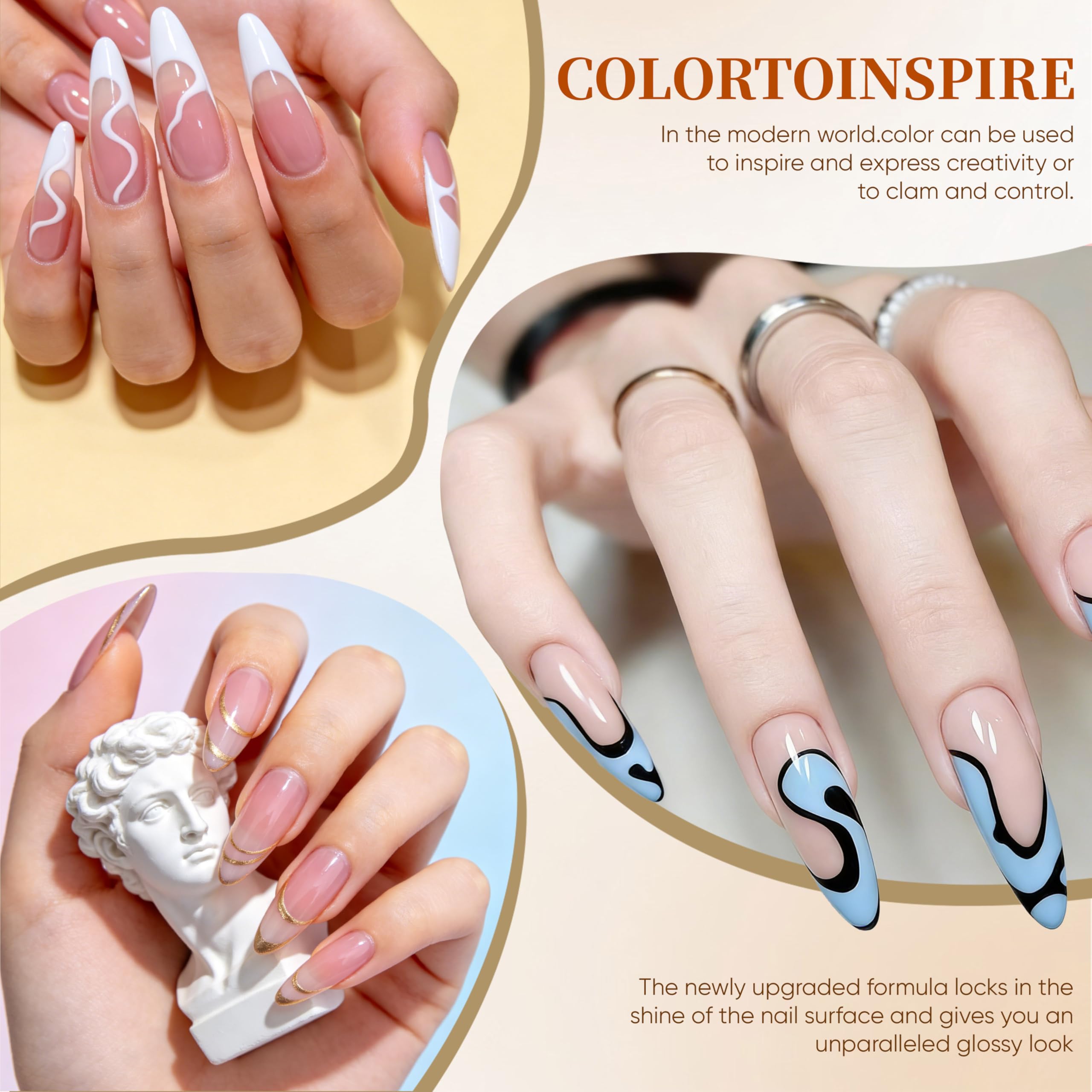 YALSYNY top coats provide matte, glossy, glitter, and golden finishes.