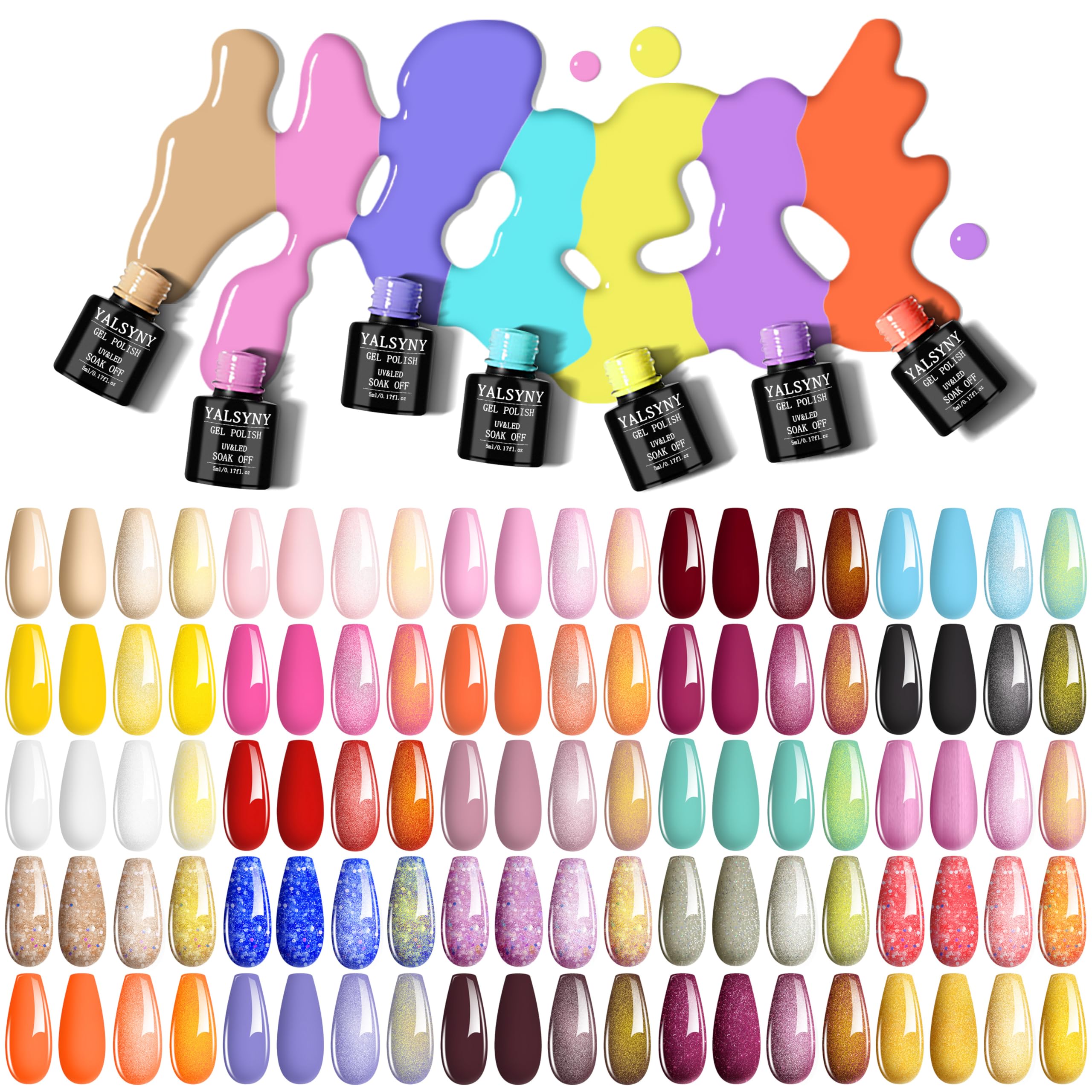YALSYNY 25-color gel polish swatches offer bold finishes for personal style.
