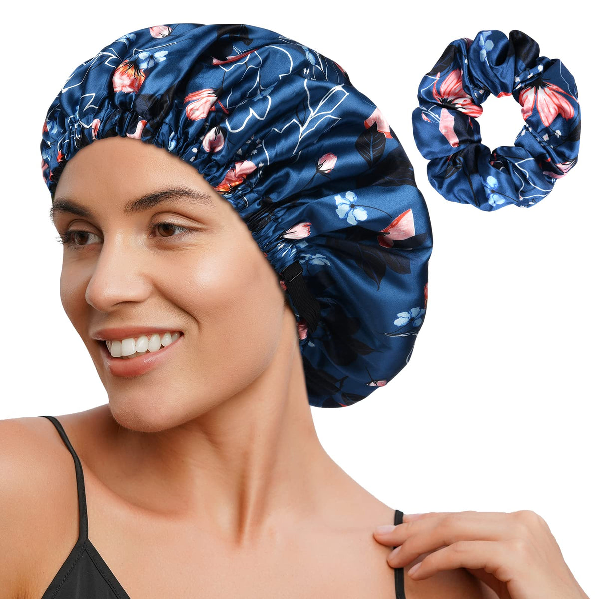 YANIBEST adjustable satin bonnet with double layer, outer view showing soft fabric.