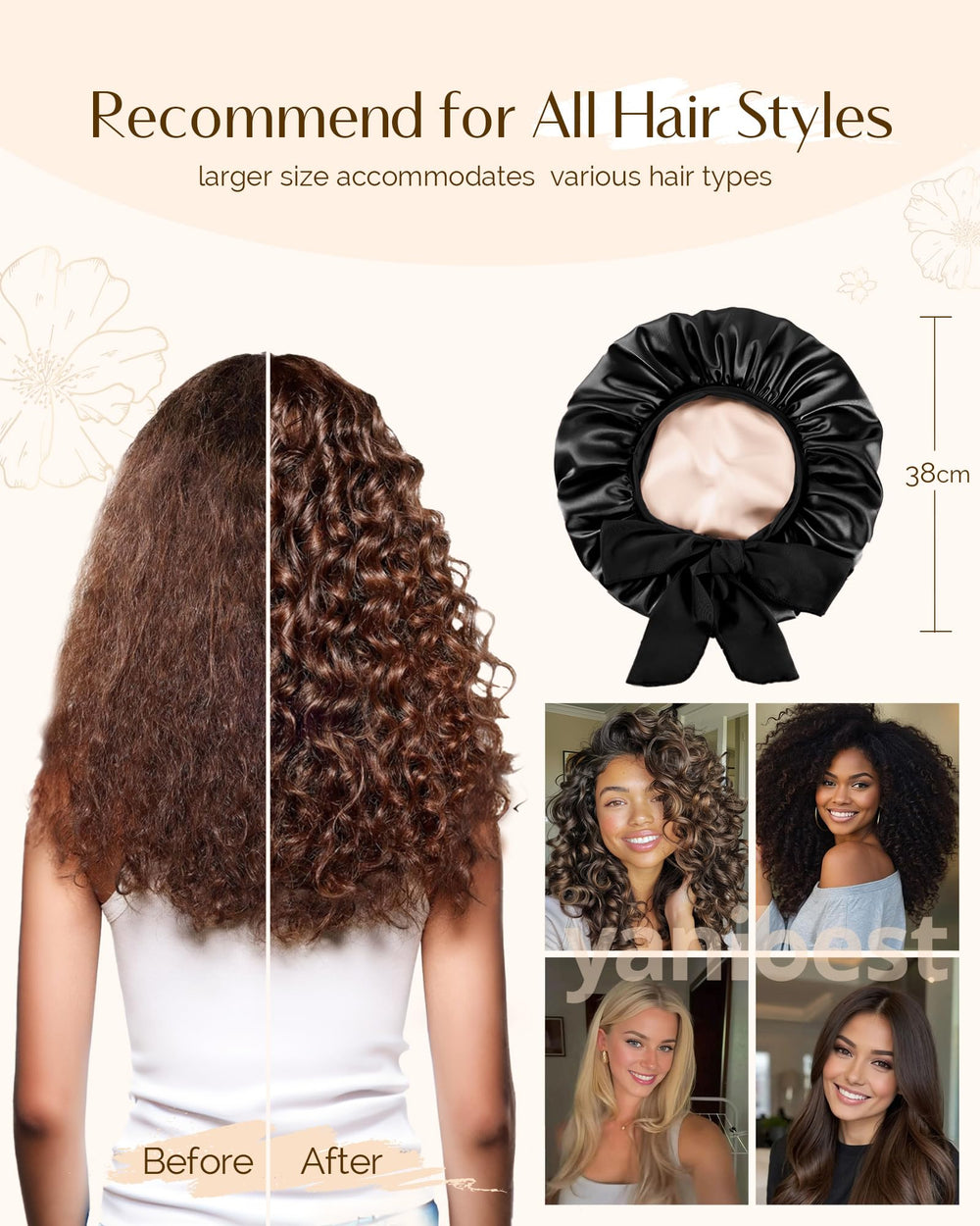 Yanibest bonete reversible para cuidado del cabello y peinados
