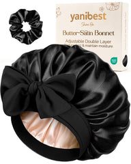 Yanibest bonete satinado de doble capa para dormir protege el cabello rizado