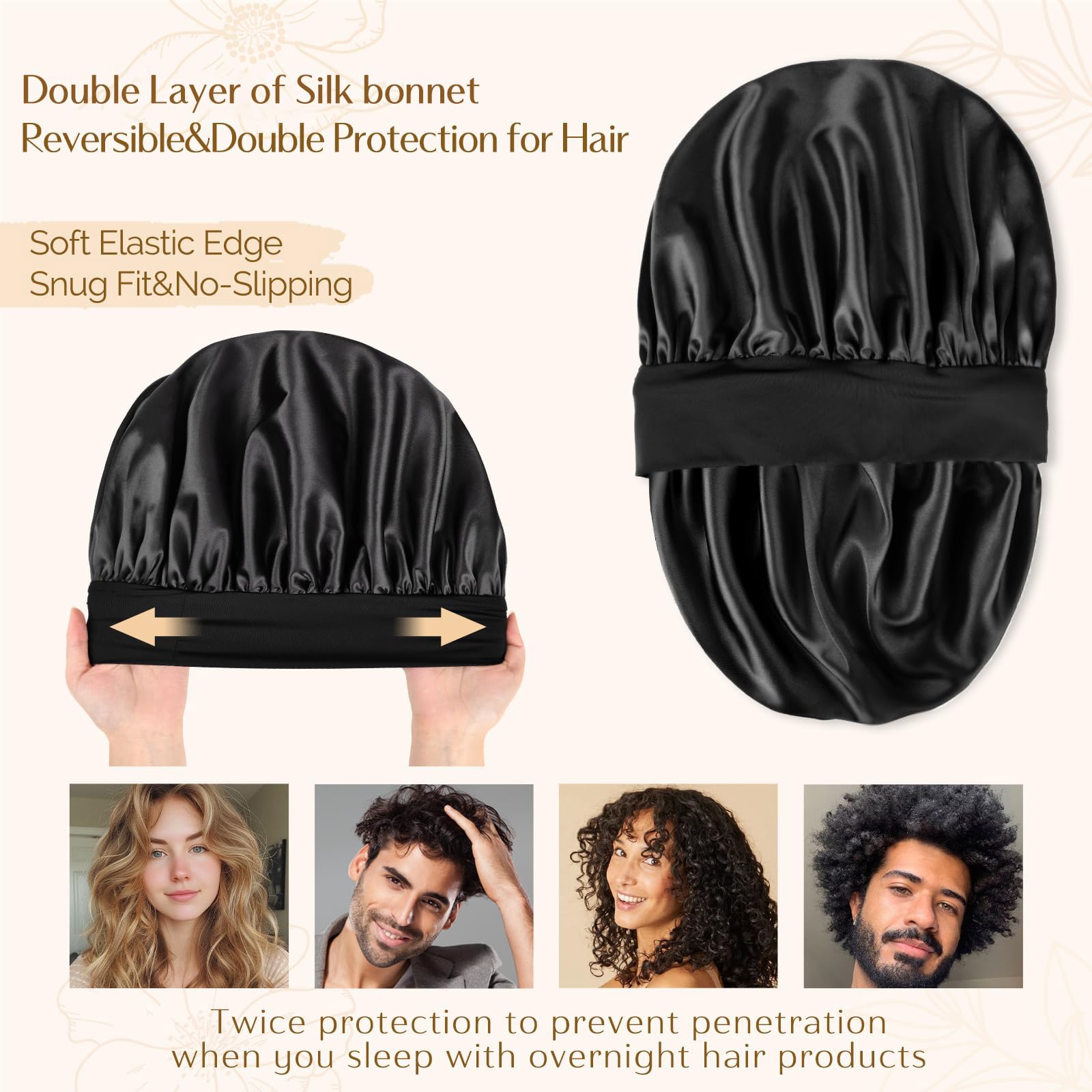 YANIBEST bonete-saten-proteccion-cabello-friccion, reduce fricción durante el sueño.