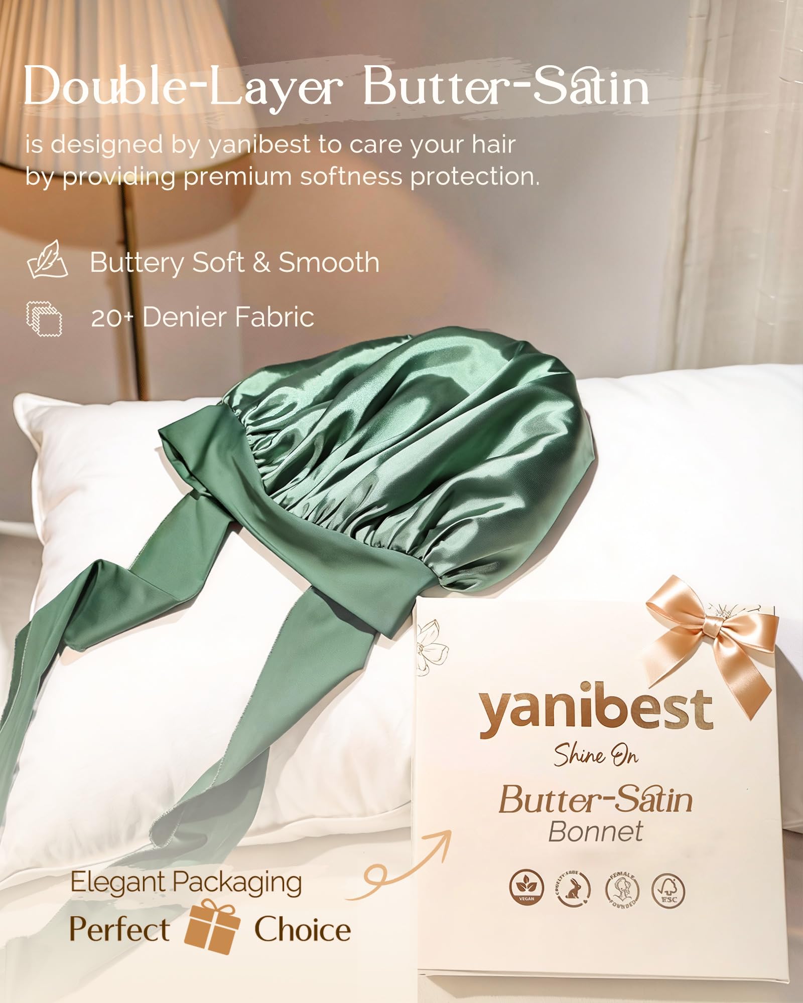 YANIBEST bonete satin doble capa: mayor protección y retención de humedad.