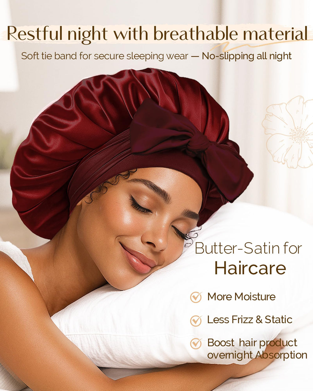 Bonete Yanibest de satinado suave para dormir protege el cabello y mantiene la humedad