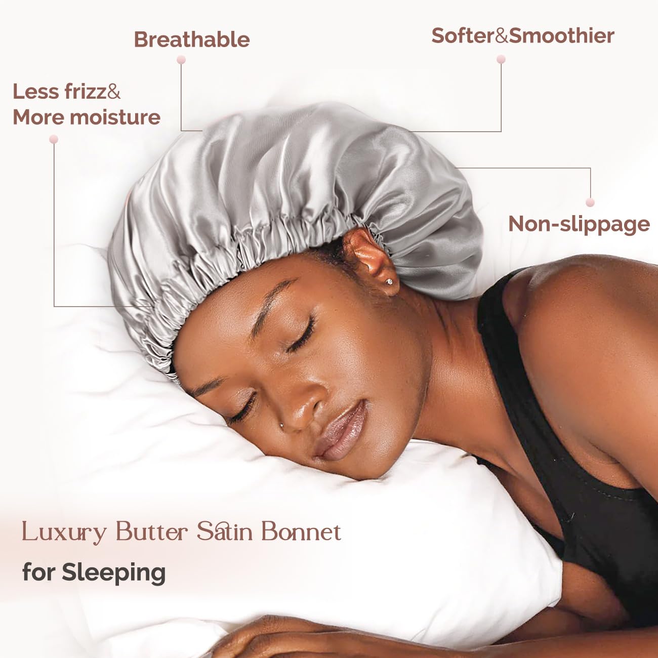 YANIBEST double-layer satin bonnet close-up highlights the soft butter-satin feel.