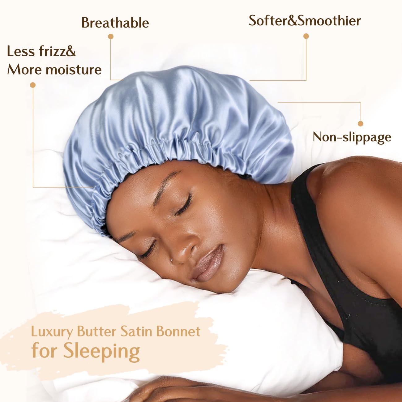 YANIBEST double-layer satin bonnet preserves moisture overnight, reducing frizz