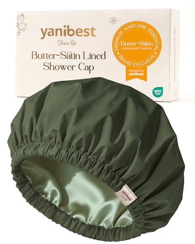 Gorra de ducha Yanibest verde impermeable para mantener el cabello seco.