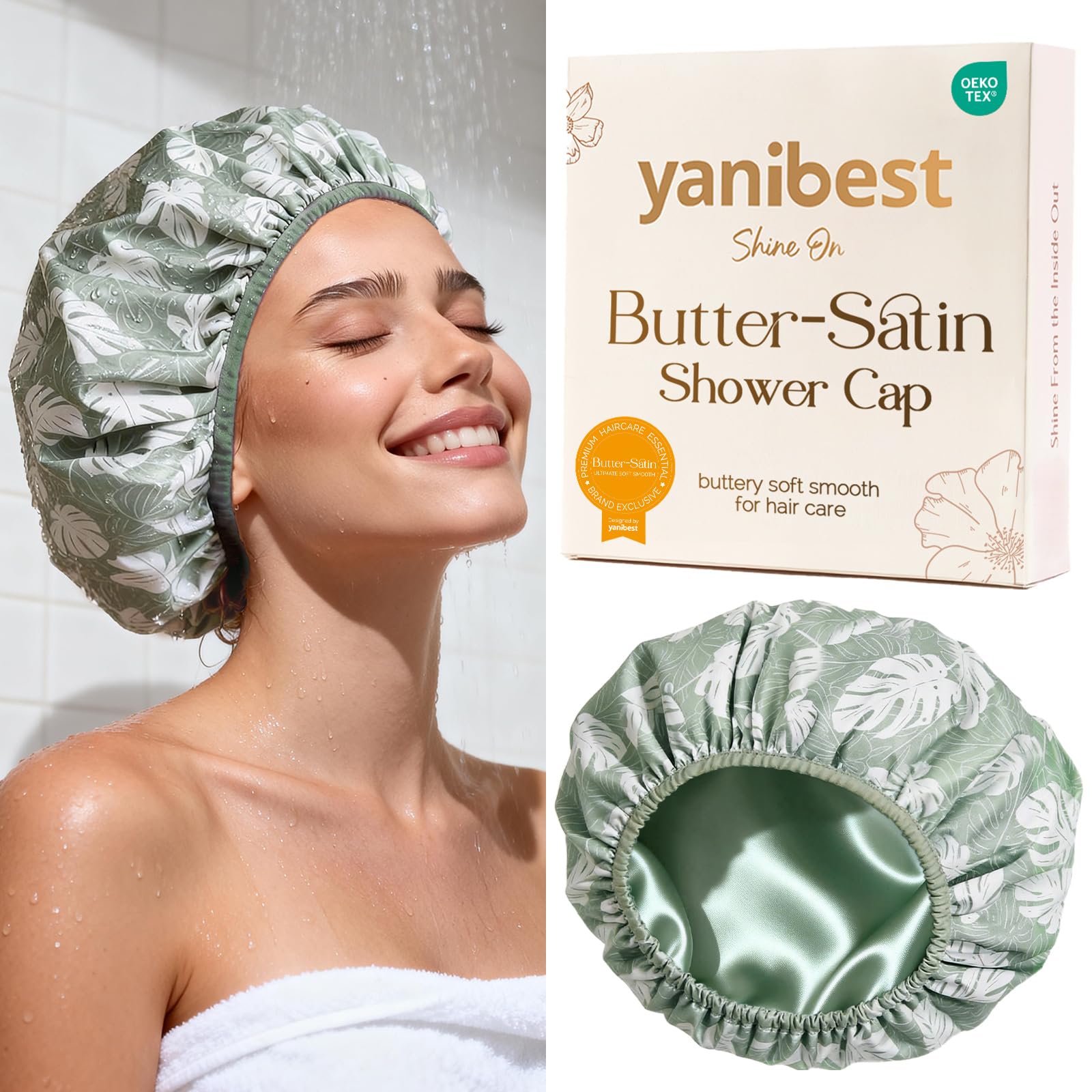 Yanibest gorra ducha satinada para mujeres mantiene el cabello seco durante la ducha