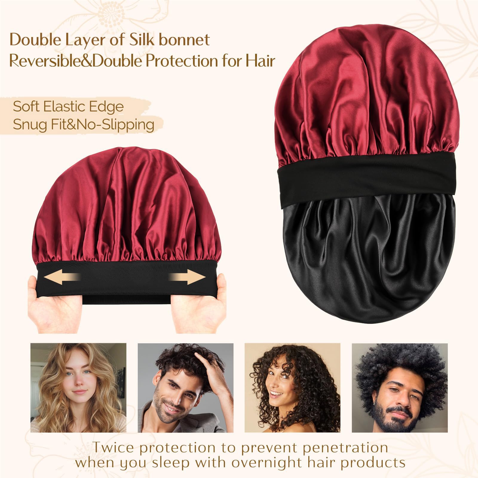 Gorro de seda YANIBEST con ajuste elástico ancho para todas las tallas.