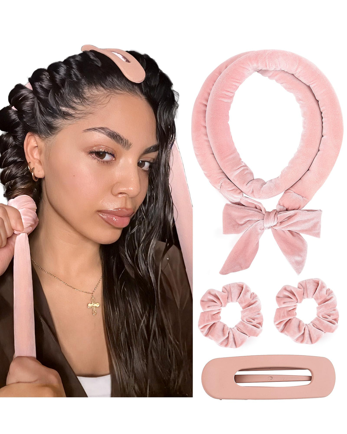 Yanibest heatless hair curler pink wrap ready for overnight curls with gentle styling