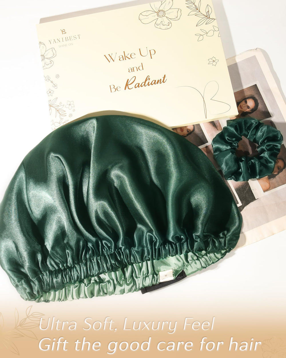 YANIBEST sage color satin bonnet protects hair overnight.