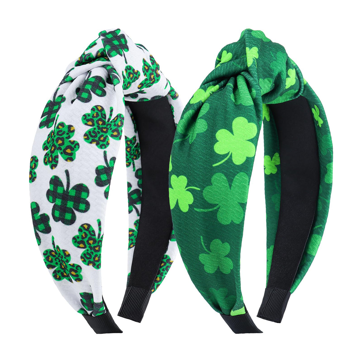 YanJie knotted clover headband in festive green, comfortable all-day wear for St. Patrick's Day.