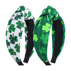 YanJie knotted clover headband in festive green, comfortable all-day wear for St. Patrick's Day.