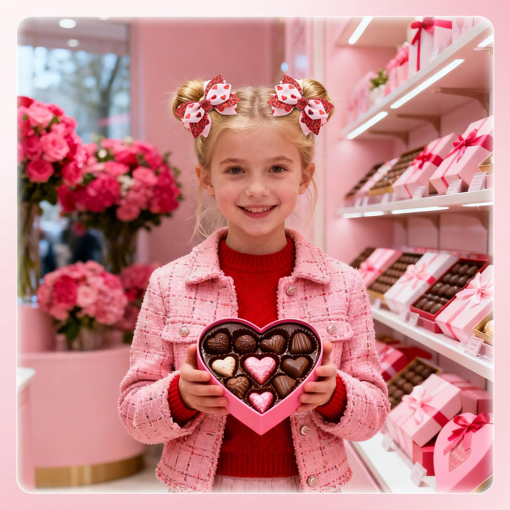 YanJie Valentine glitter leather bow clip in pink for everyday wear.
