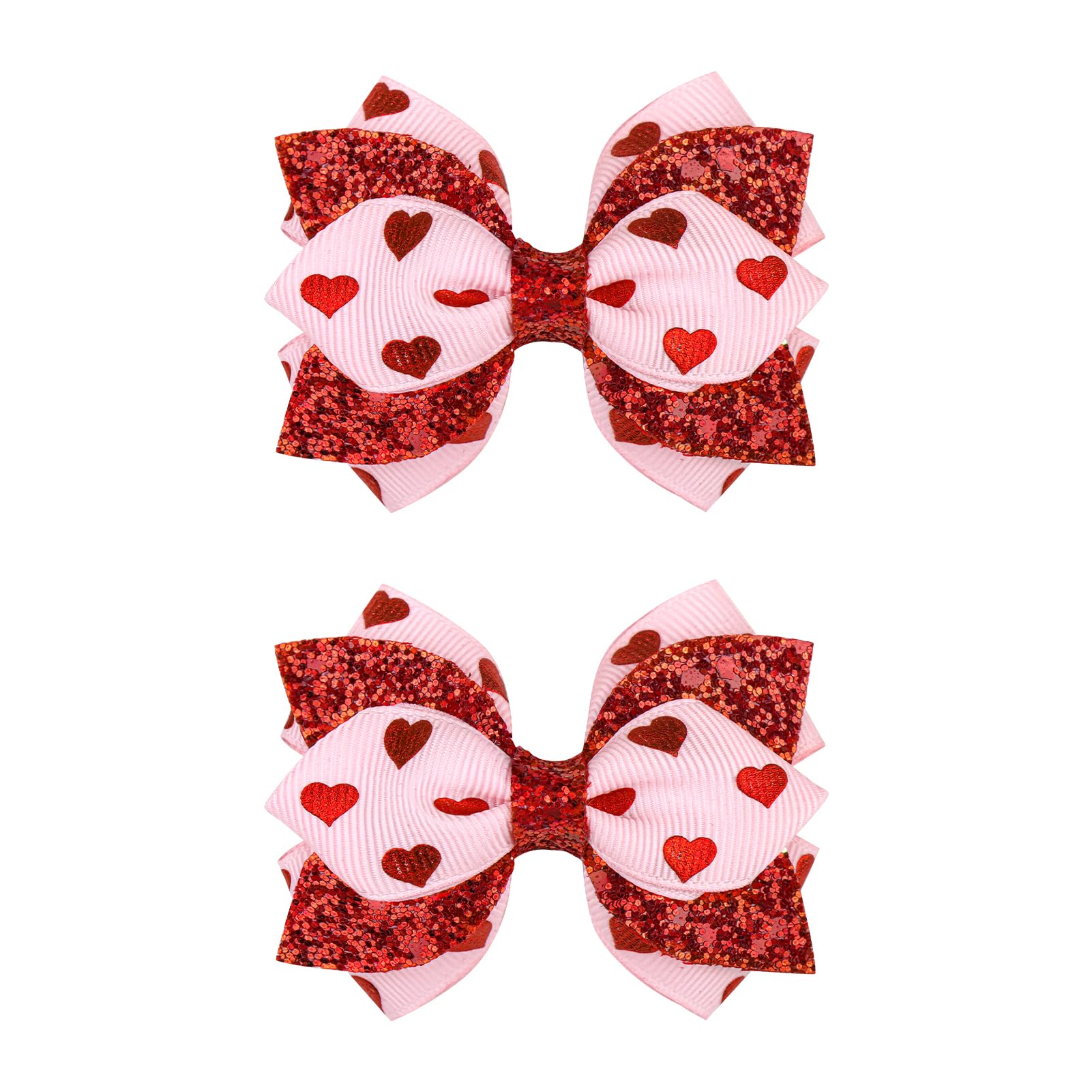 YanJie Valentine pink heart bow clip adds sparkling charm for girls.