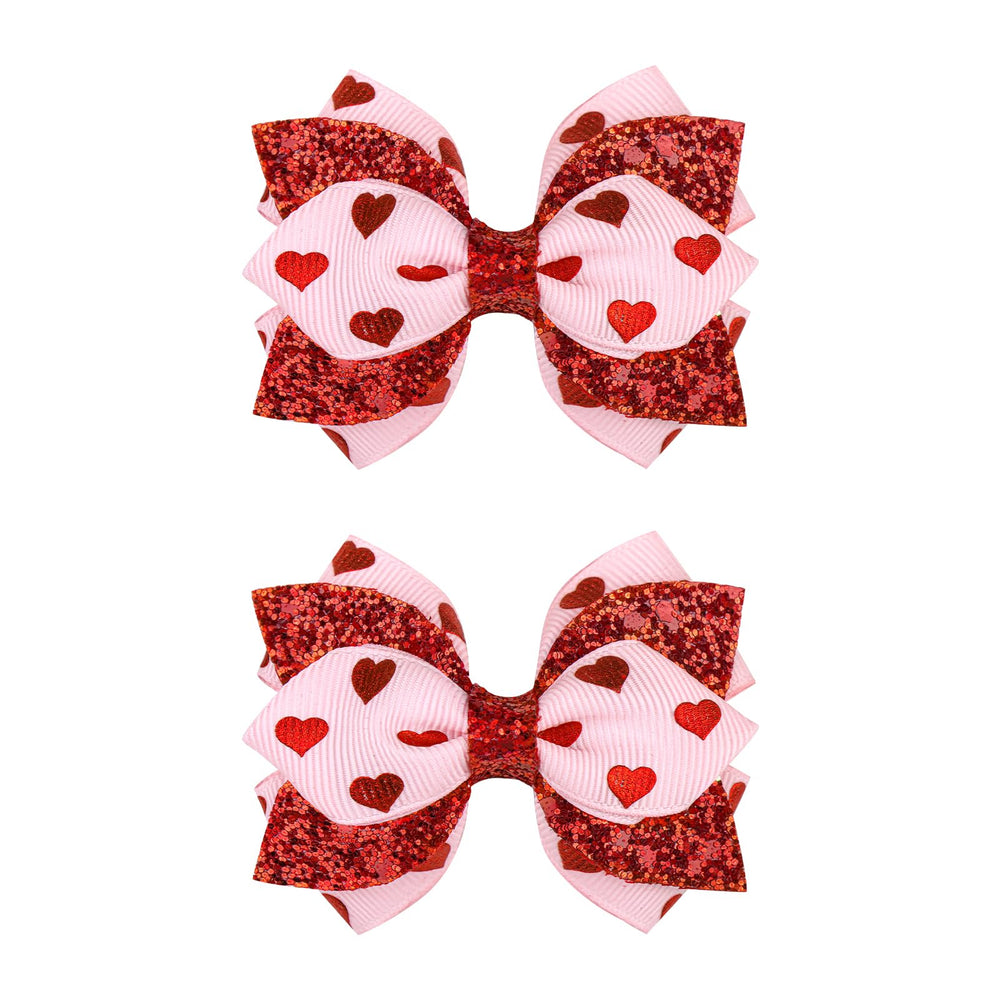 YanJie Valentine pink heart bow clip adds sparkling charm for girls.