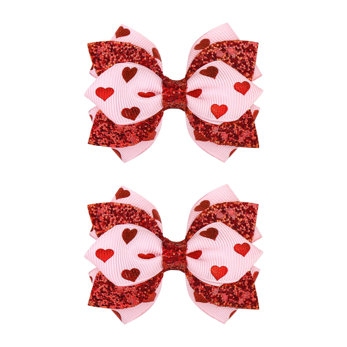 YanJie Valentine pink heart bow clip adds sparkling charm for girls.