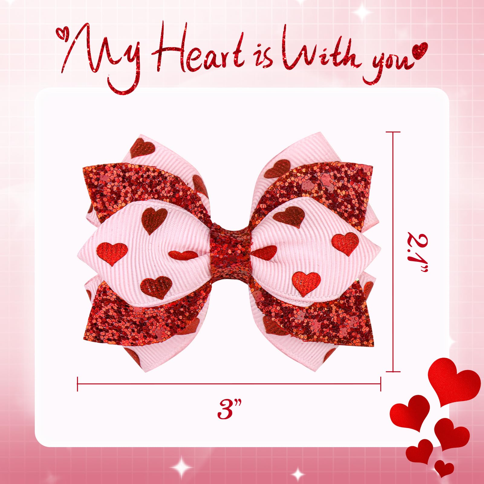 YanJie Valentine non-slip clip securing a pink heart bow.