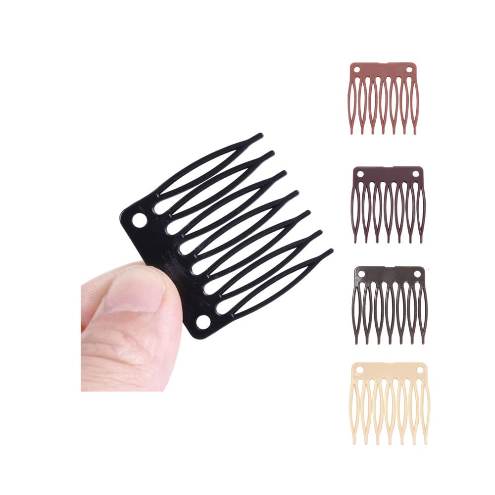 YANTAISIYU 50-piece wig clip combs with caps close-up in black, gentle grip for wigs.