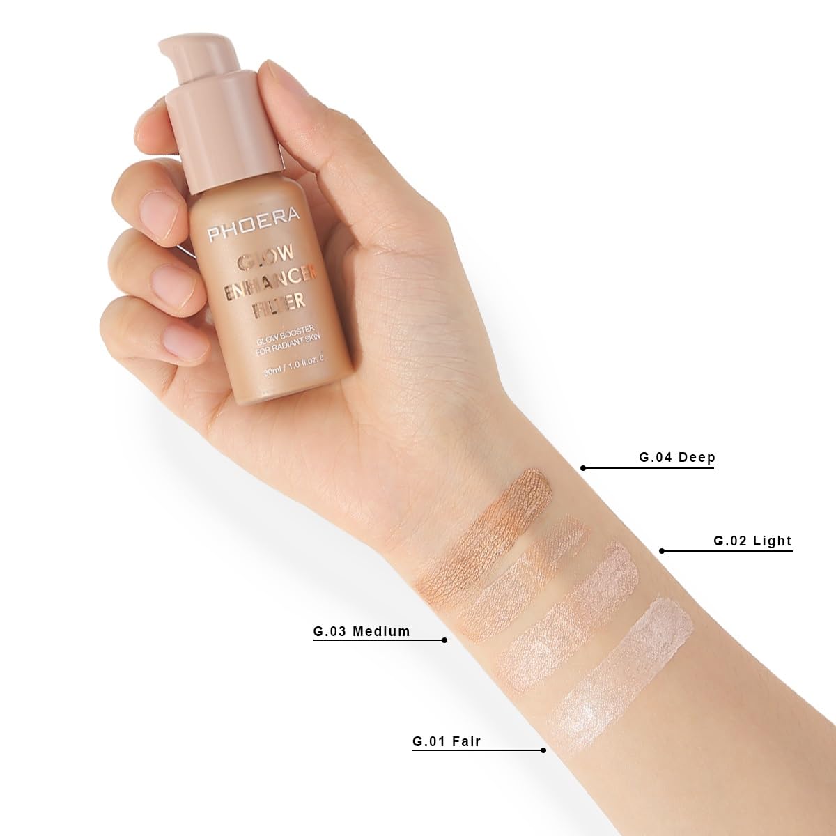 Yaper PHOERA Skin Glow Tint, tono 02 Light para piel clara.