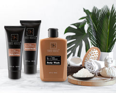 Yard House smoky sandalwood face scrub for gentle exfoliation.