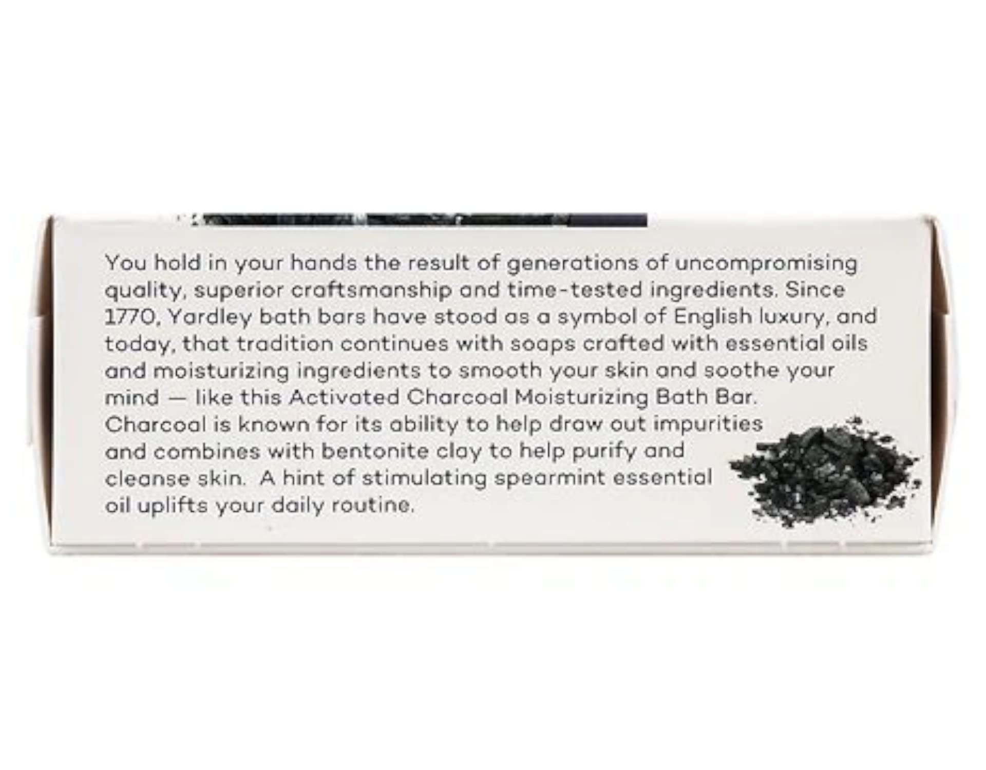 Charcoal texture of Yardley bath bar highlighting cleansing texture