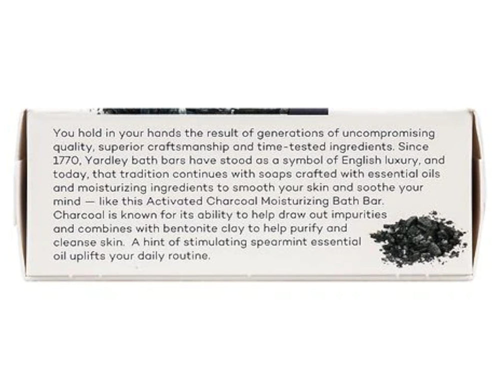 Charcoal texture of Yardley bath bar highlighting cleansing texture