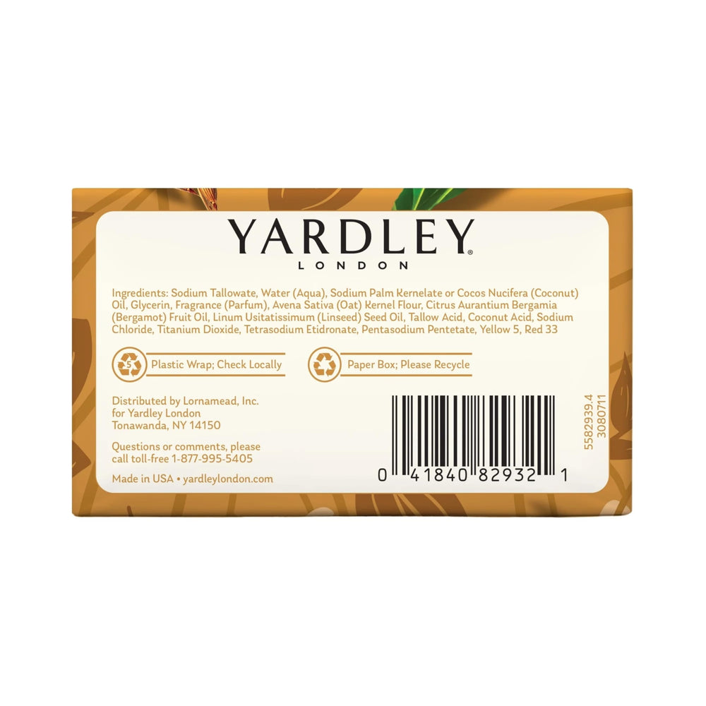 Yardley London barra hidratante avena almendra, destacado en el empaque.