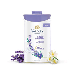 Yardley London English Lavender talc tin offers a classic scent for everyday freshness.