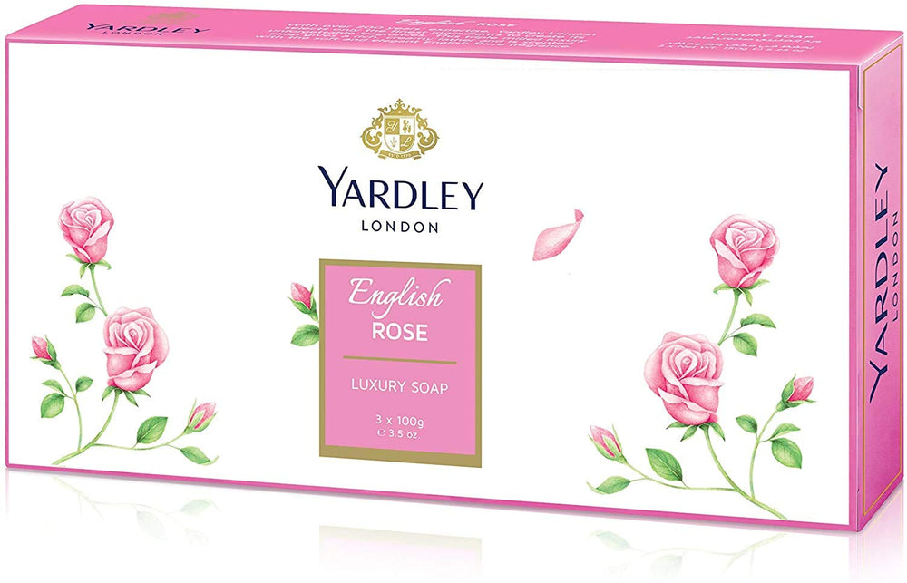 Yardley London jabon rosa inglesa, estuche de tres barras, uso diario.
