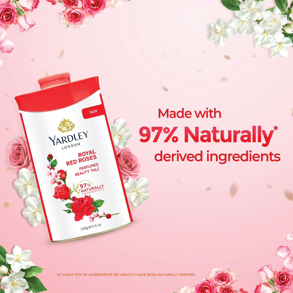 Yardley London Red Rose Talco: aplicación diaria que deja sensación fresca y limpia.