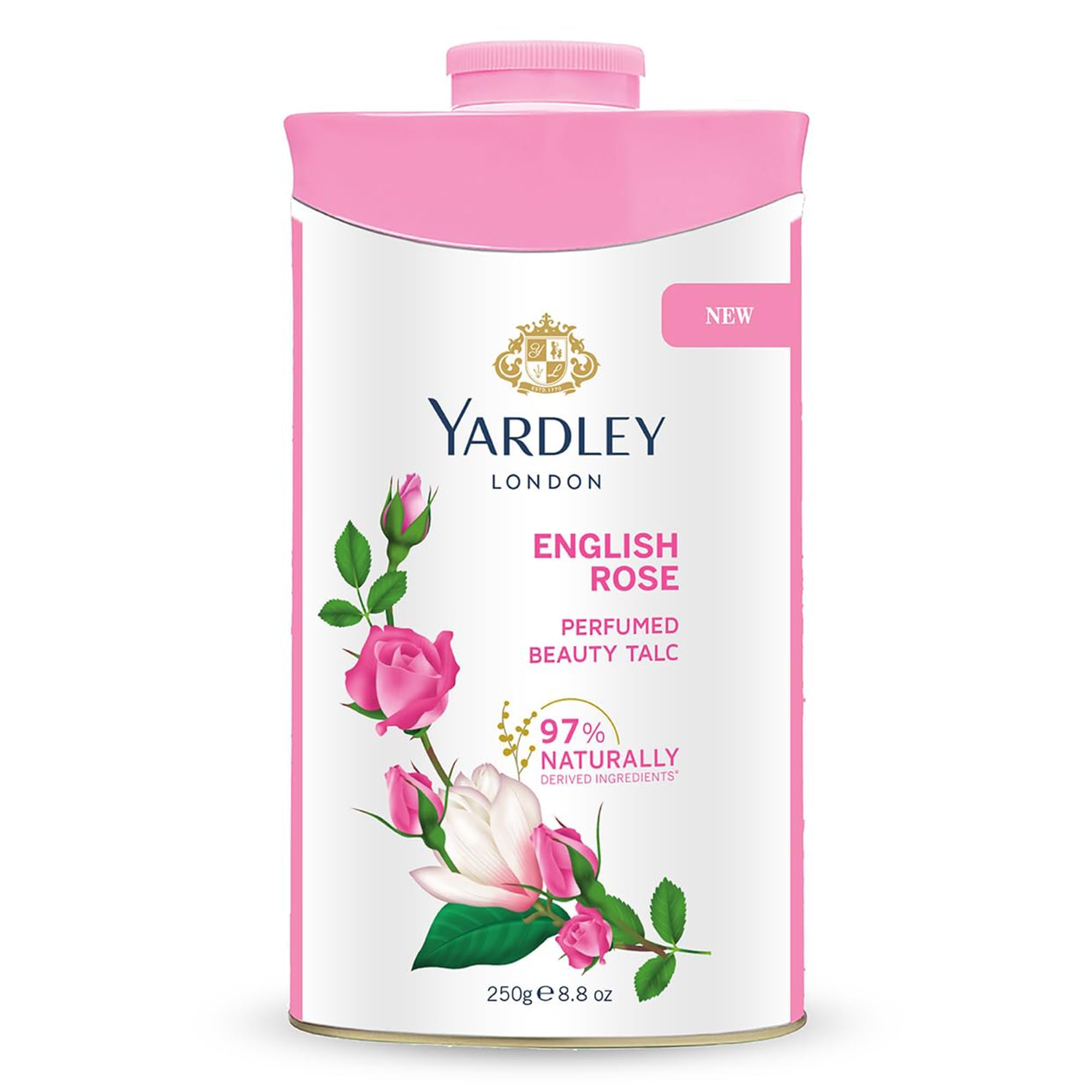 Yardley London talco Rosa, difunde fragancia suave cerca de ti.