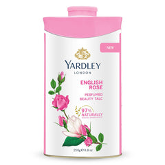 Yardley London talco Rosa, frasco elegante para perfumar la piel.