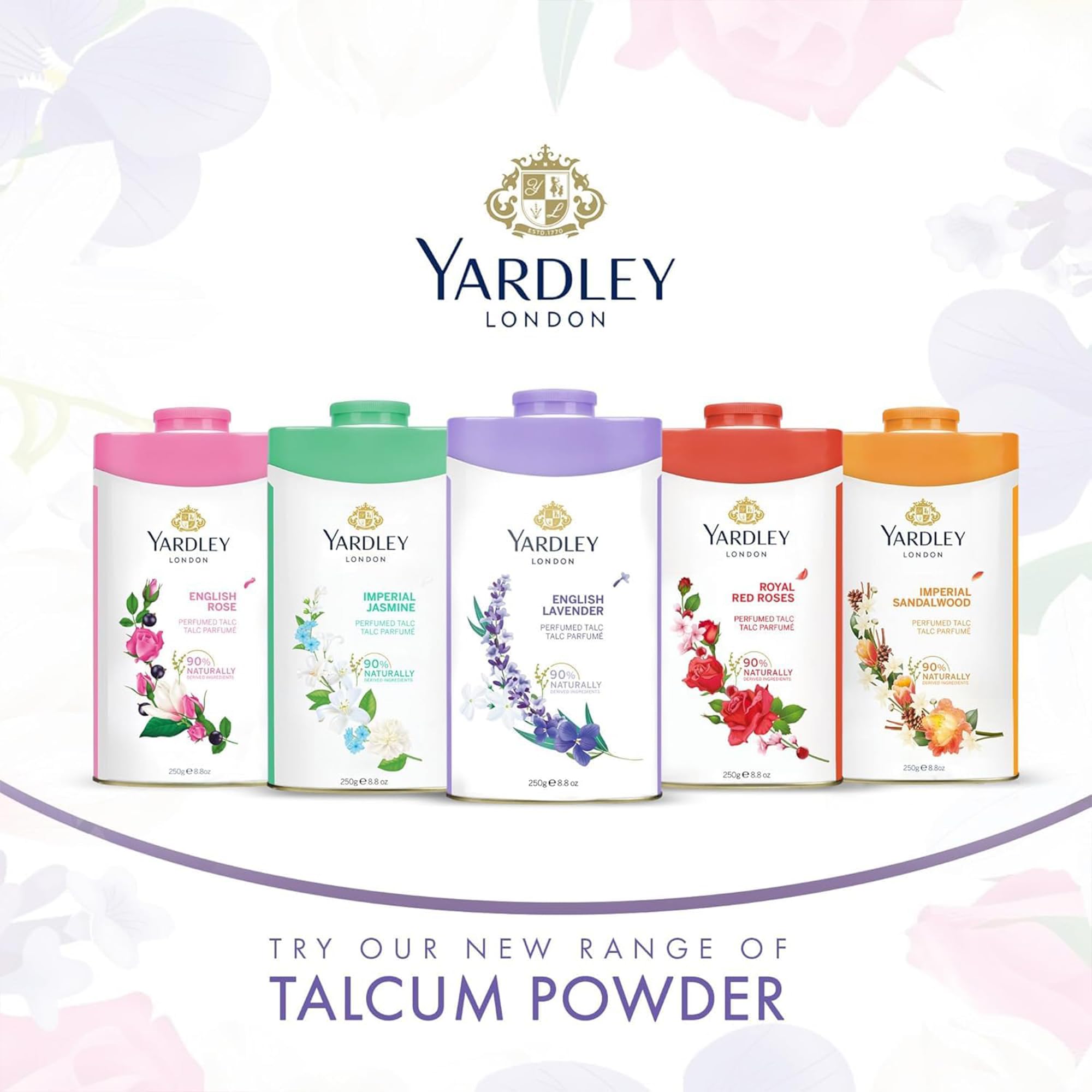 Yardley London talco Rosa, complemento perfumado para la ropa delicada.