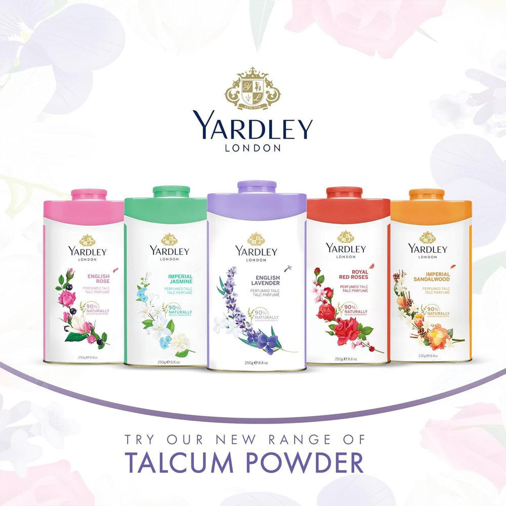 Yardley London talco Rosa, complemento perfumado para la ropa delicada.