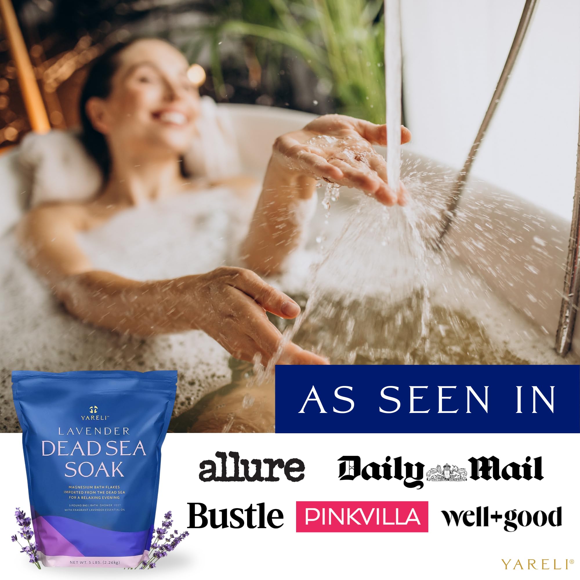 Yareli escamas de magnesio se disuelven en agua tibia para baño relajante