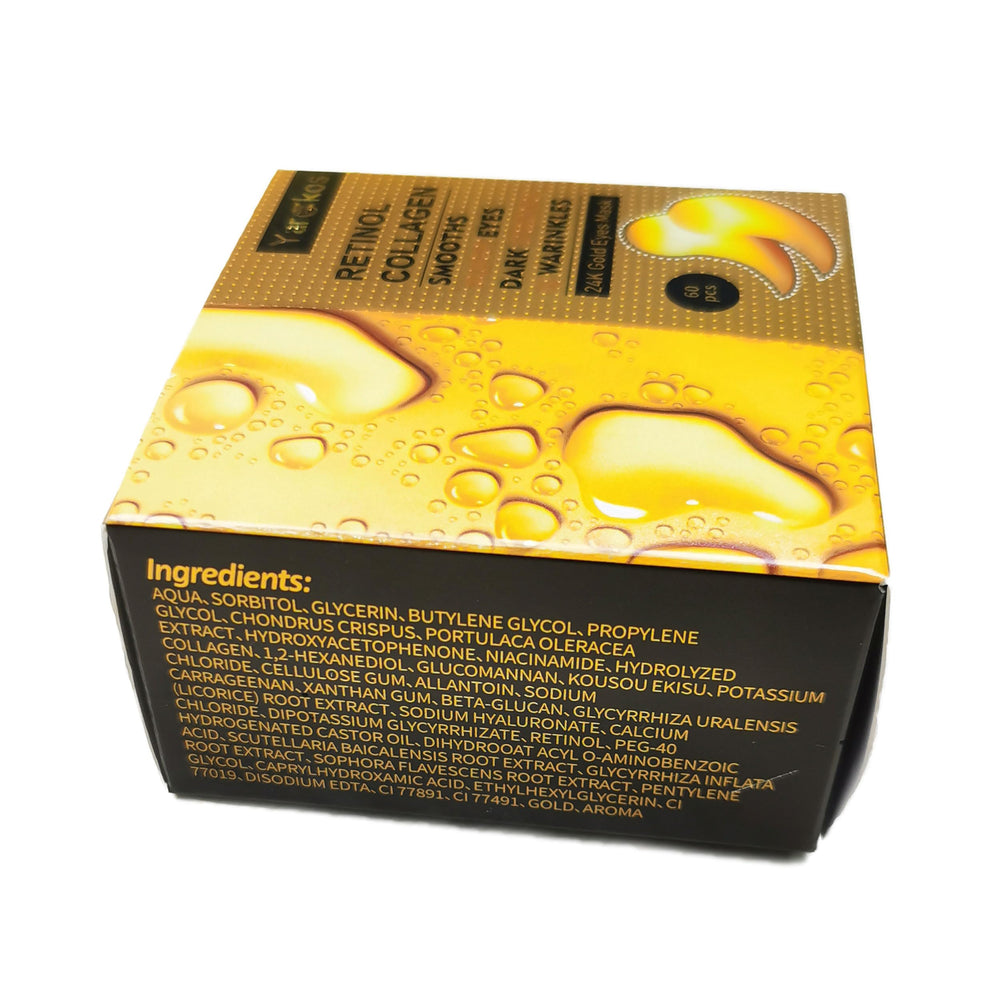 Yargkos 24K gold under-eye patches closeup highlighting hydrogel texture for hydration