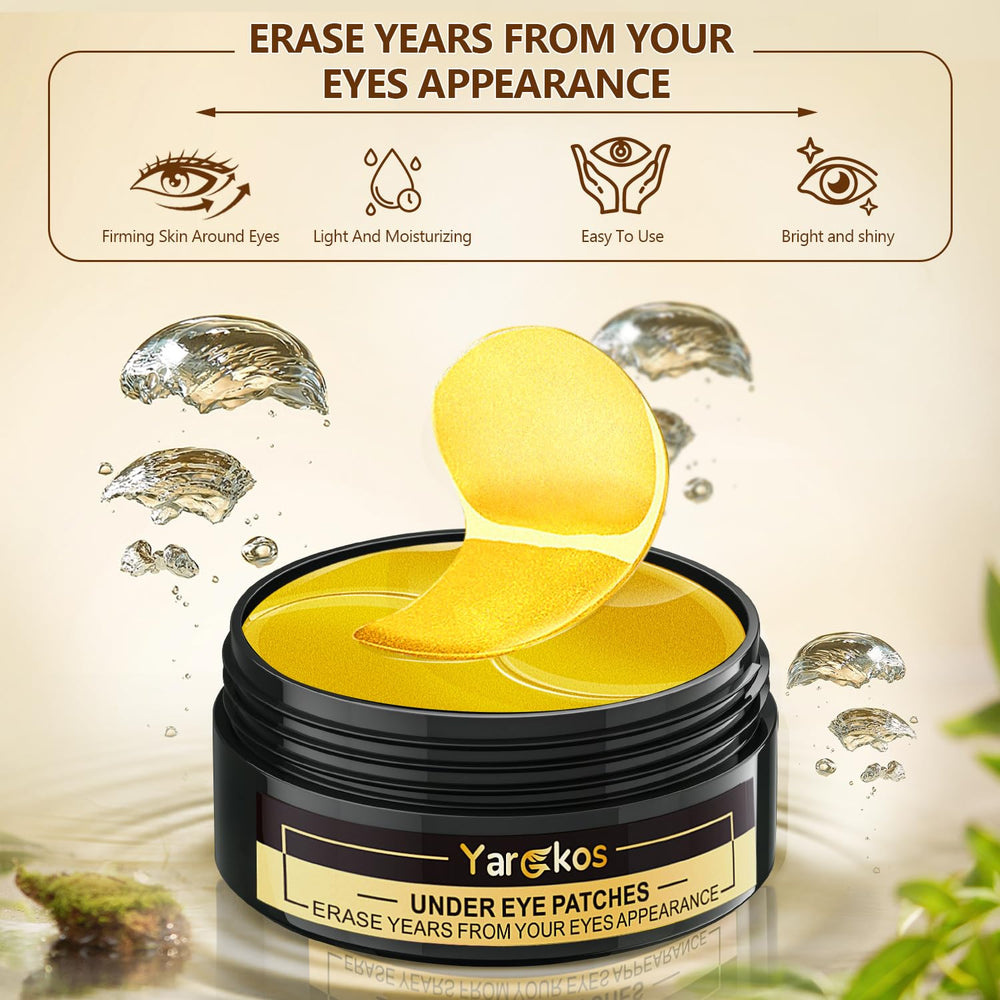 Yargkos 24K gold under-eye patches hydrogel closeup highlighting soothing cooling feel